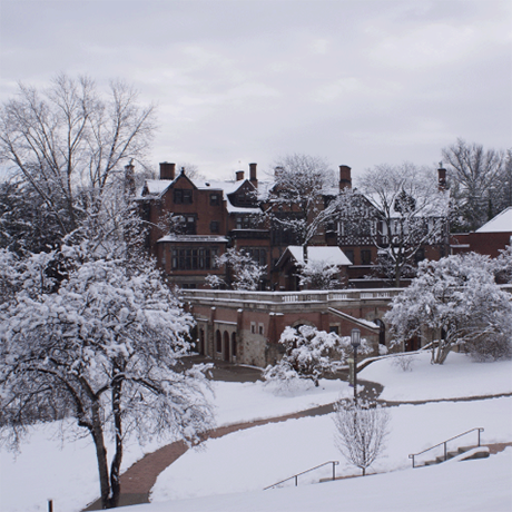 Photo of Chatham University's Shadyside Campus covered in snow
