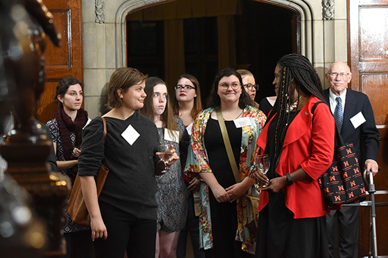 Photo of a group of Chatham University women, coming together at a networking event for the Center for Women's Entrepreneurship. 