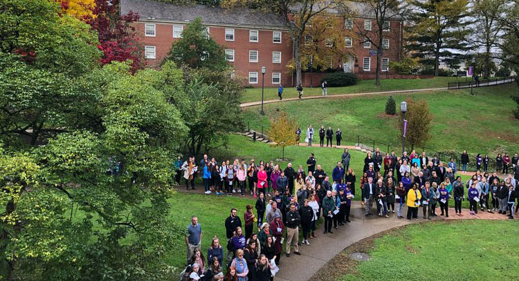 Photo of Chatham University community member gathering after the tragedy at Tree of Life Synagogue