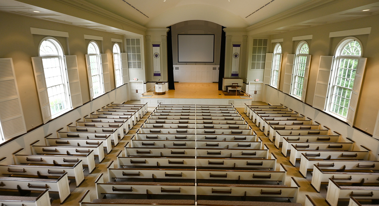 Campbell Memorial Chapel interior, on Chatham's Shadyside Campus