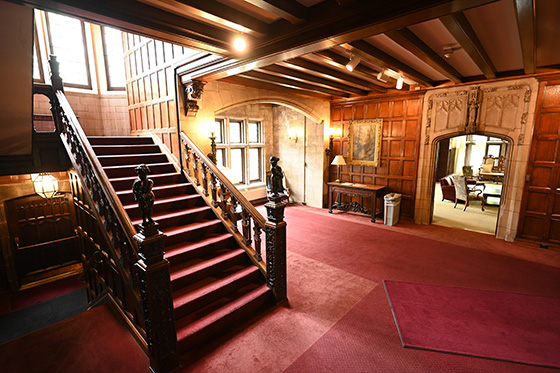 Wood interior of Mellon Center's first floor