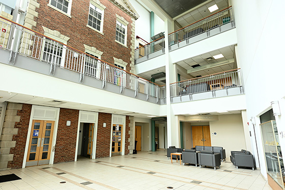Interior of Chatham's Buhl Science Center Atrium on Shadyside Campus