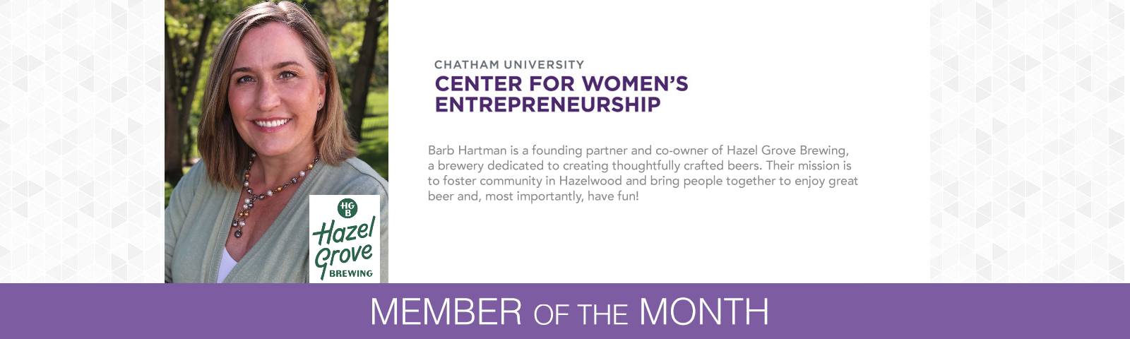 Barb Hartman is a founding partner and co-owner of Hazel Grove Brewing, a brewery dedicated to creating thoughtfully crafted beers.